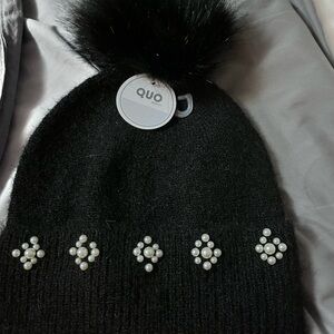 Black Toque with Pearl Accents